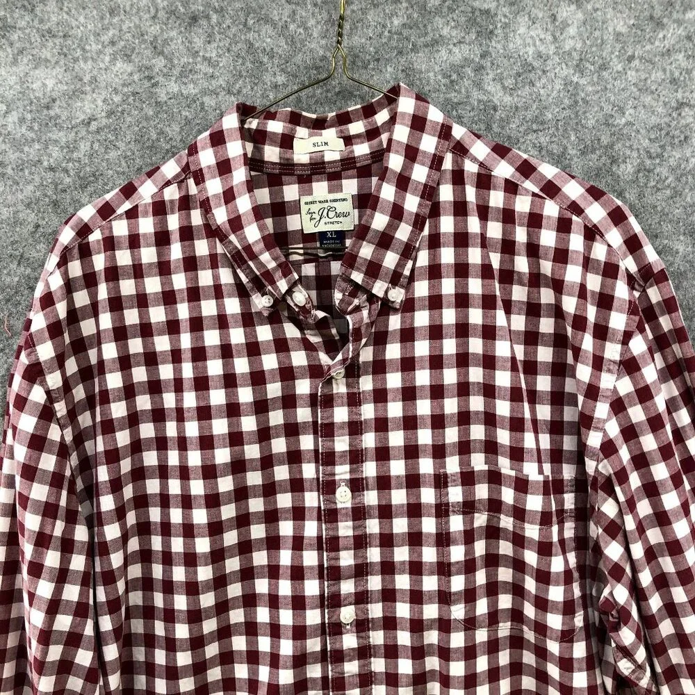 J. Crew Slim Fit Button Down Shirt Mens XL Long Sleeve‎ Red White Plaid